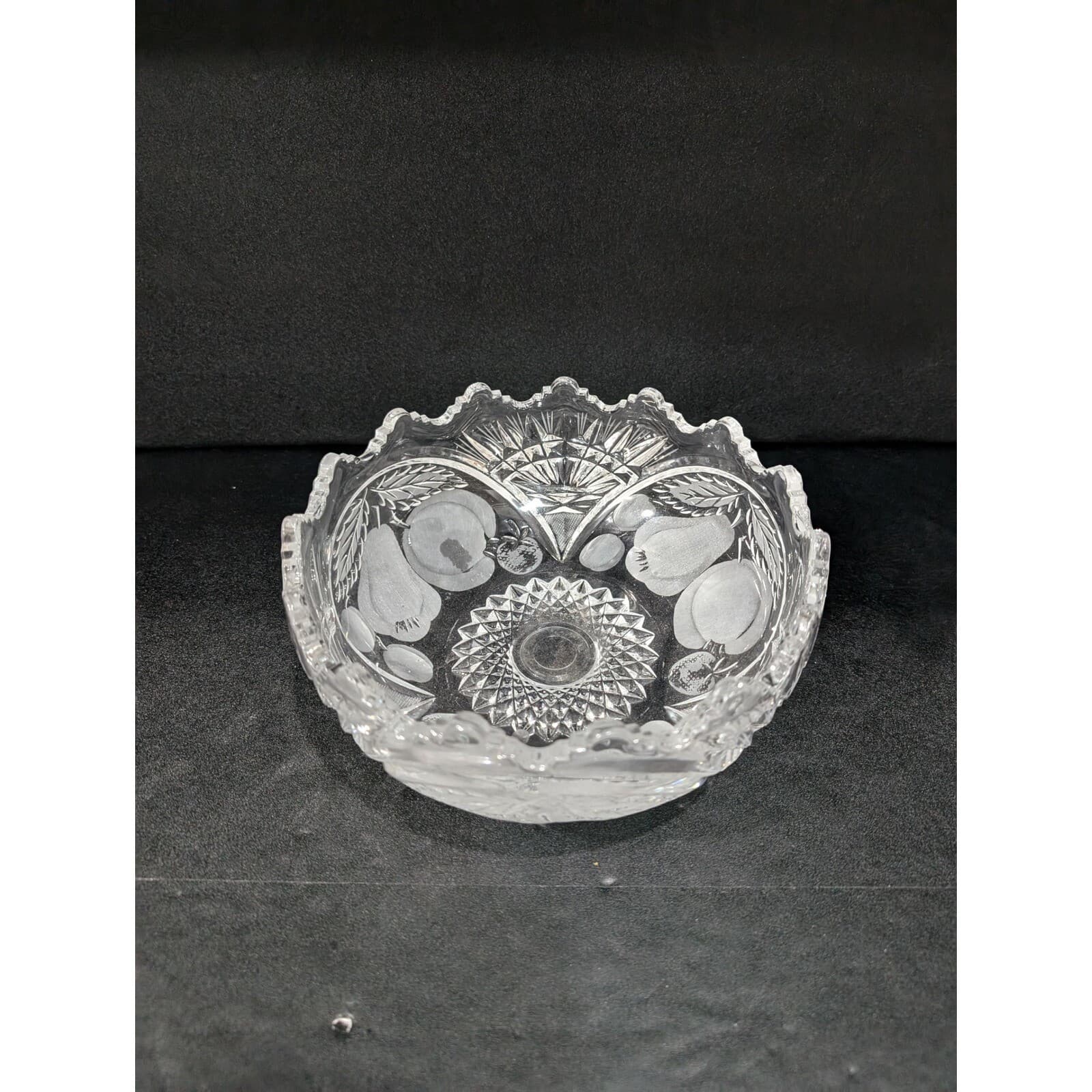 Cristal d'Arque Glass Tazza Dish, Etched Fruit Bowl, Centerpiece, 8.5" Diameter