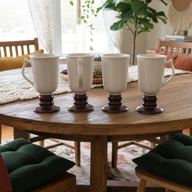Hall Brown & Cream Irish Coffee Mugs, Set of 4, Vintage Footed Pedestal Cups