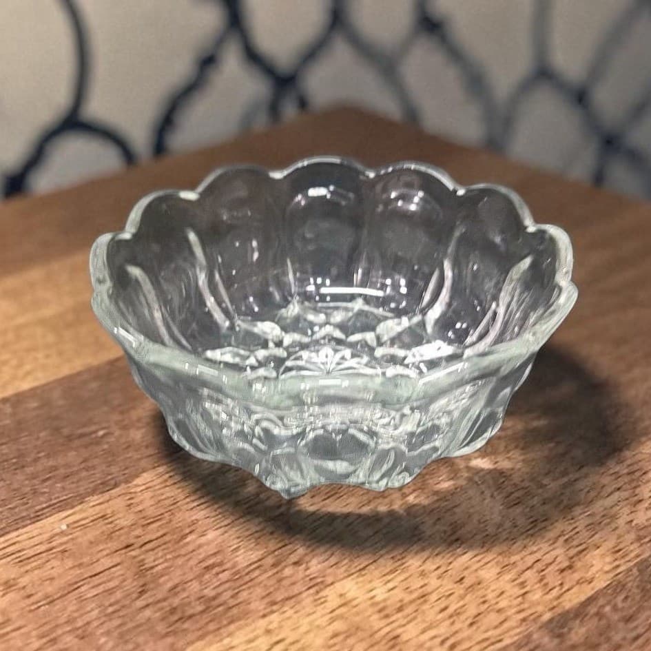 Anchor Hocking Scalloped Candy Dish, Vintage Diamond Pattern, Clear Dessert Bowl