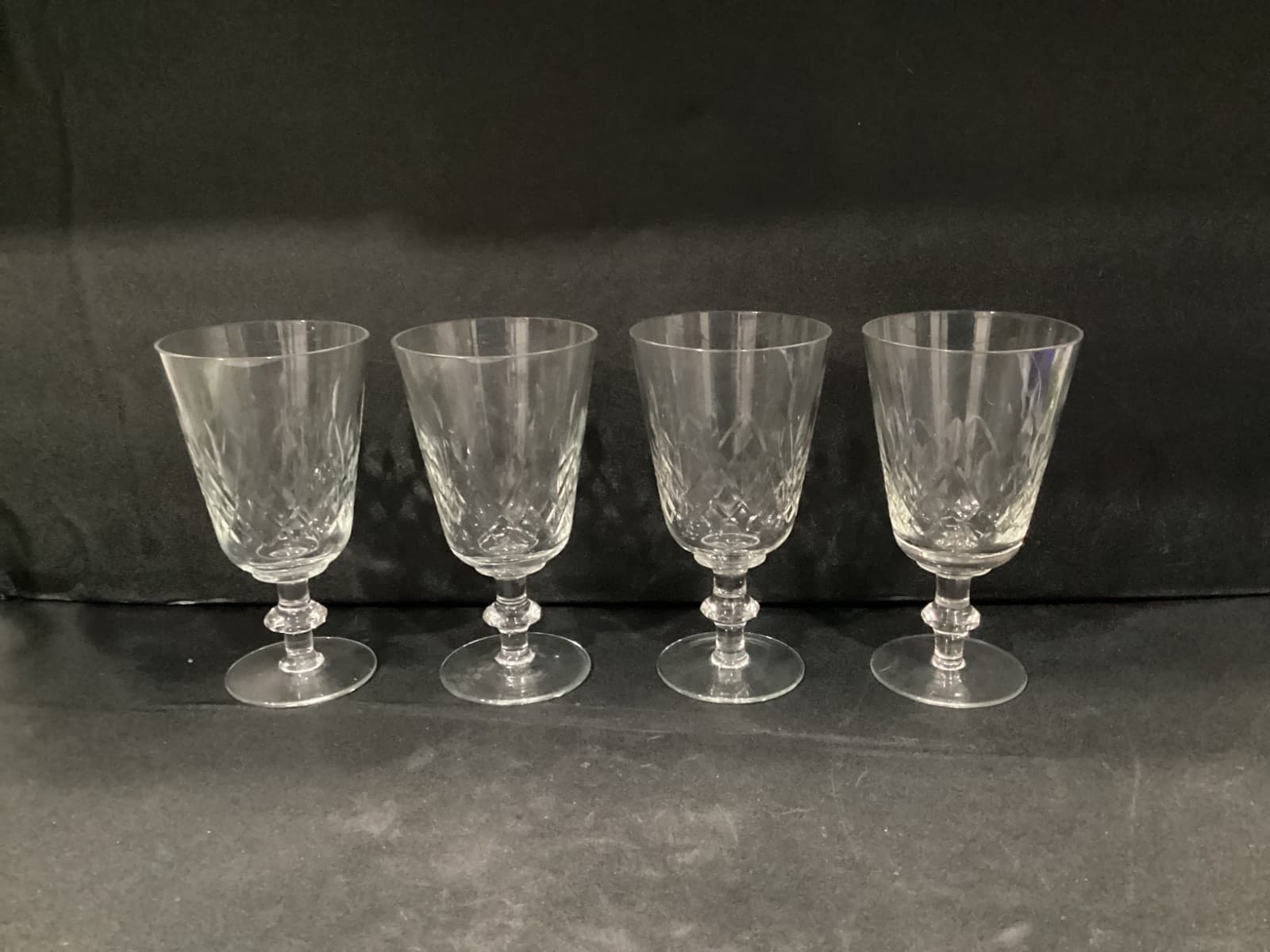 Edinburgh Cut Crystal Water Goblets Wafer Stem Crisscross Set Of 4 Vintage