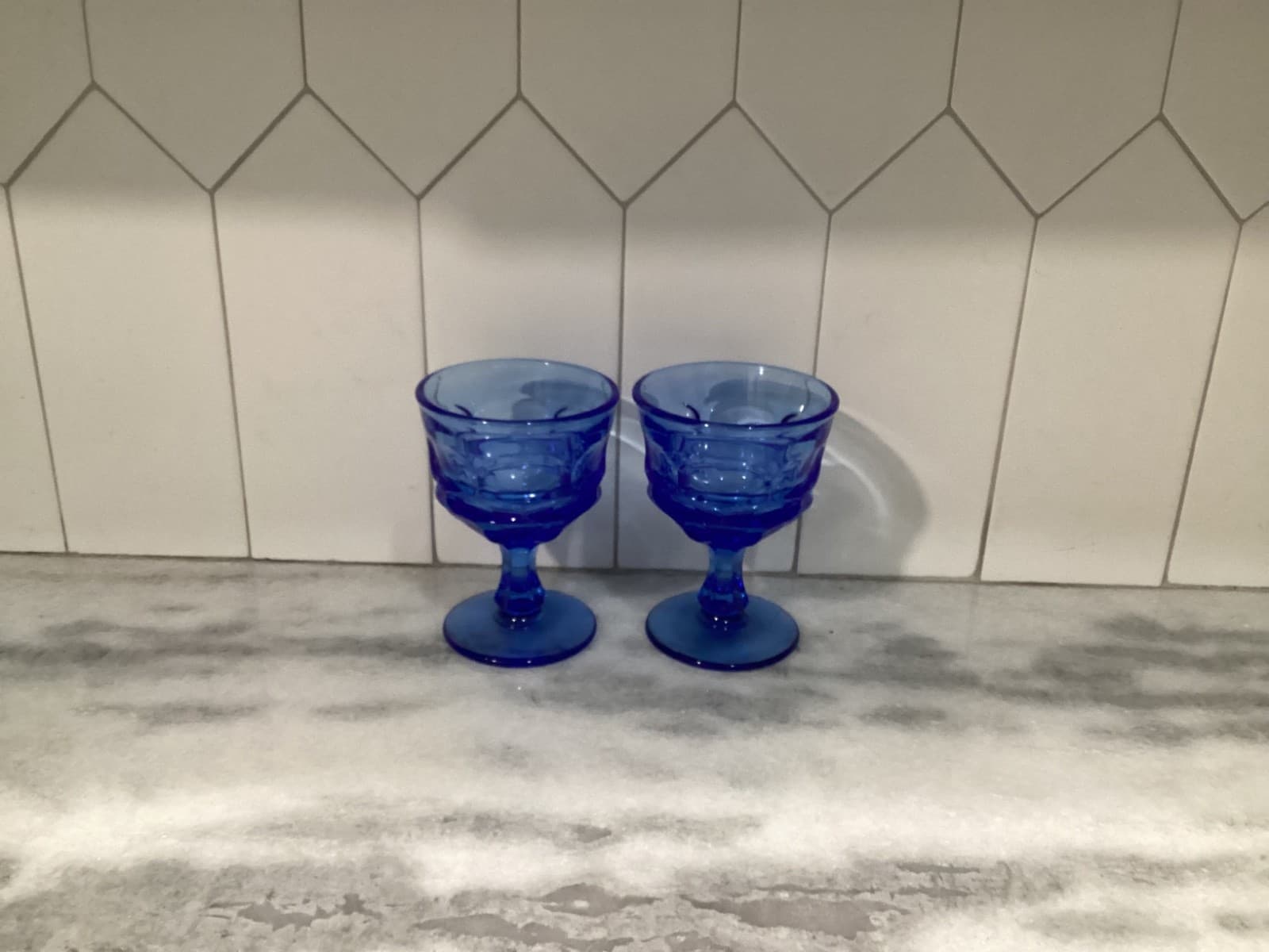 Set Of 2 Fostoria ARGUS BLUE Sherbet / Champagne / Dessert Glasses 5”