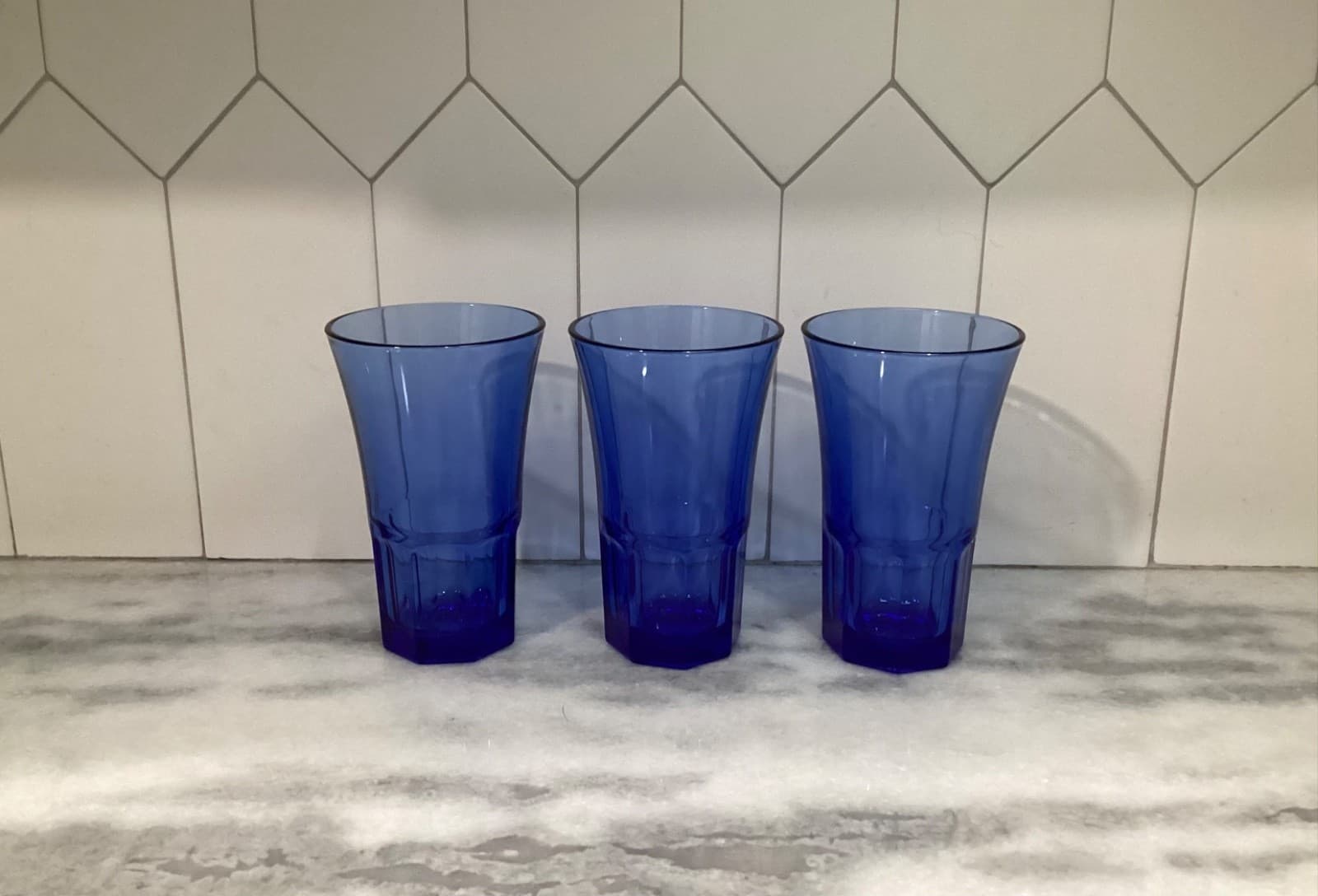 Libbey Gibraltar Cafe Antique Blue 6" Tall 15 Oz Cooler Tumbler Glasses Set of 3