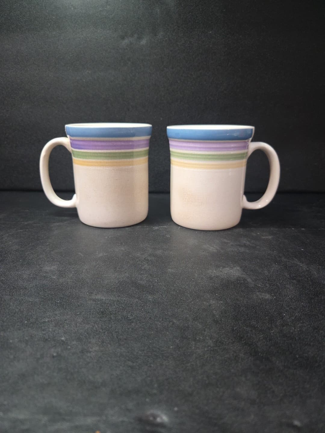 Gibson Candy Stripe Coffee Mugs, Set Of 2, Vintage Coffee Cups, Multicolor Rings