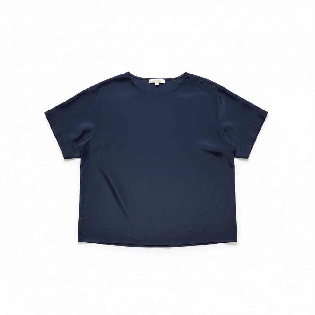 Peters & Ashley Navy Blue Button Shoulder Satin Blouse, Women's Size 8