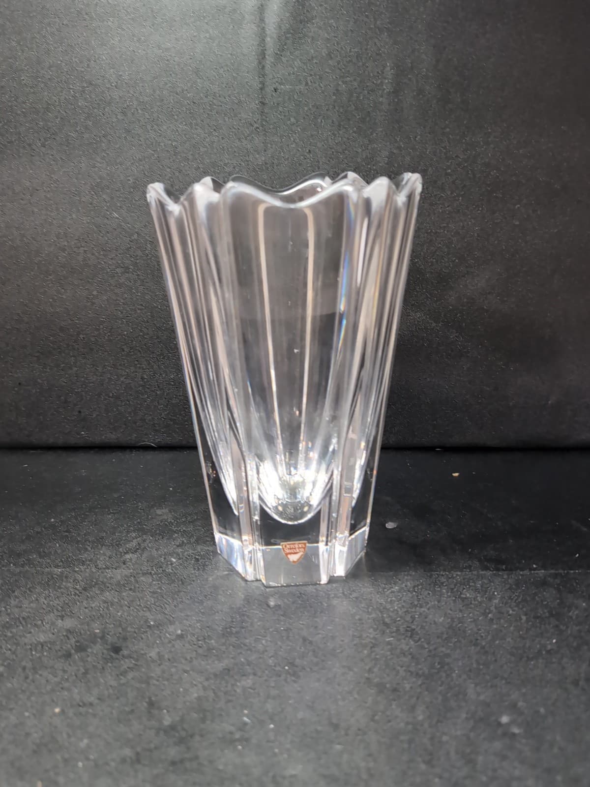 Orrefors Tulip Top Glass Vase, Crystal Vase Etch Signed, Heavy Decorator Vase