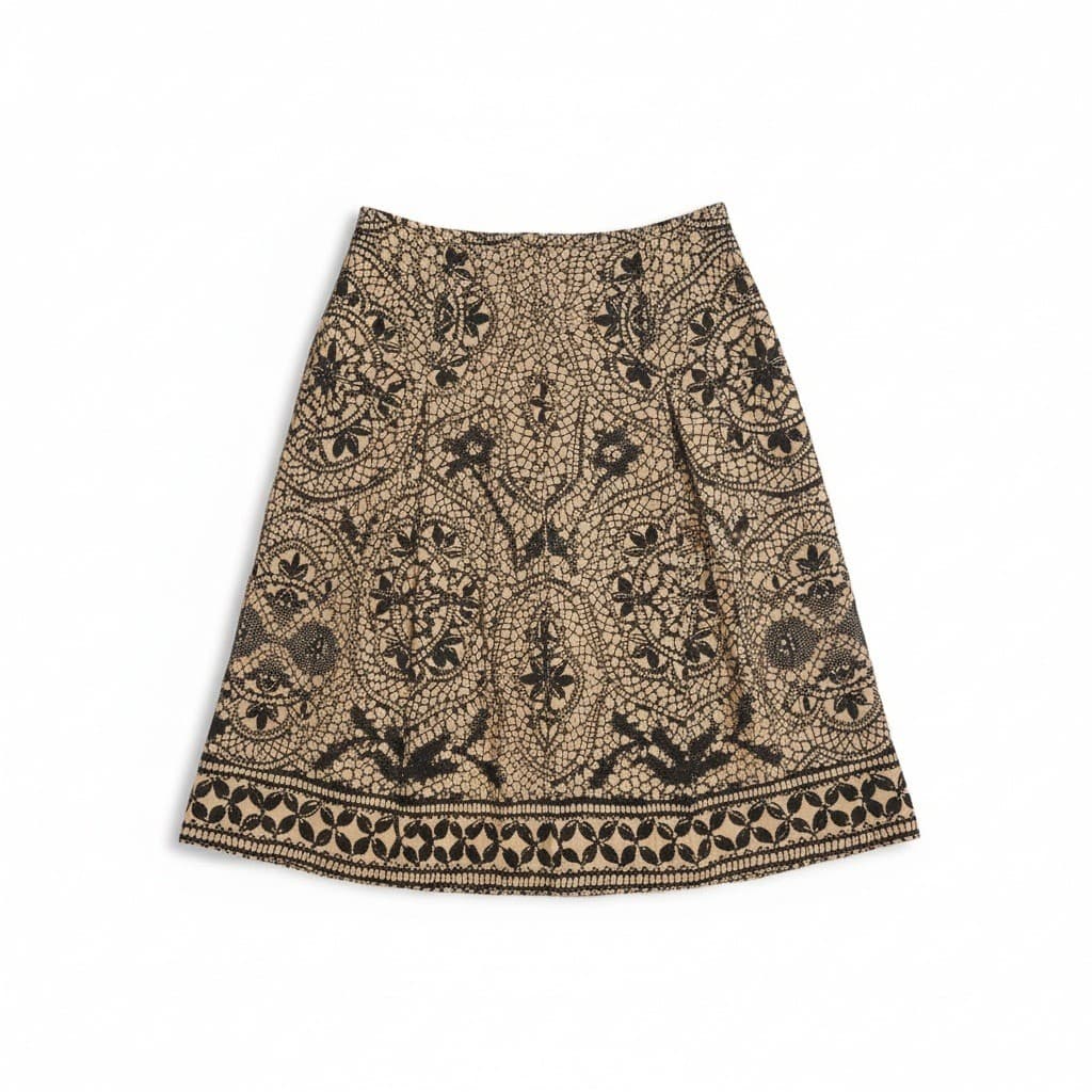 Kasper Women Tan Black Lace Print A-Line Skirt, Women's Sz 6 Professional Office