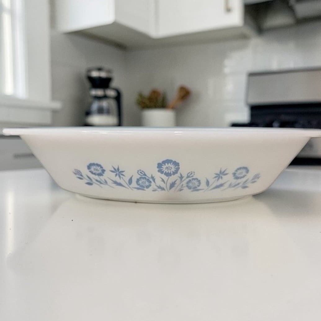 Glasbake Blue Cornflower Divided Casserole Dish, Vintage Replacement Bakeware