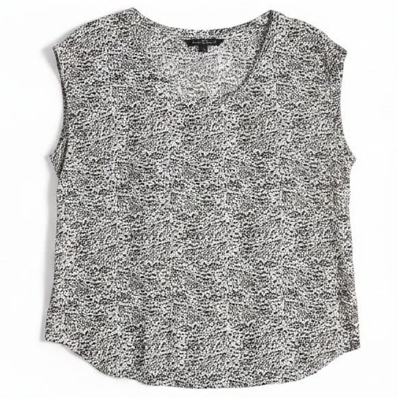 Velvet Heart Black White Animal Print Sleeveless Rayon Blouse, Woman's XL Top