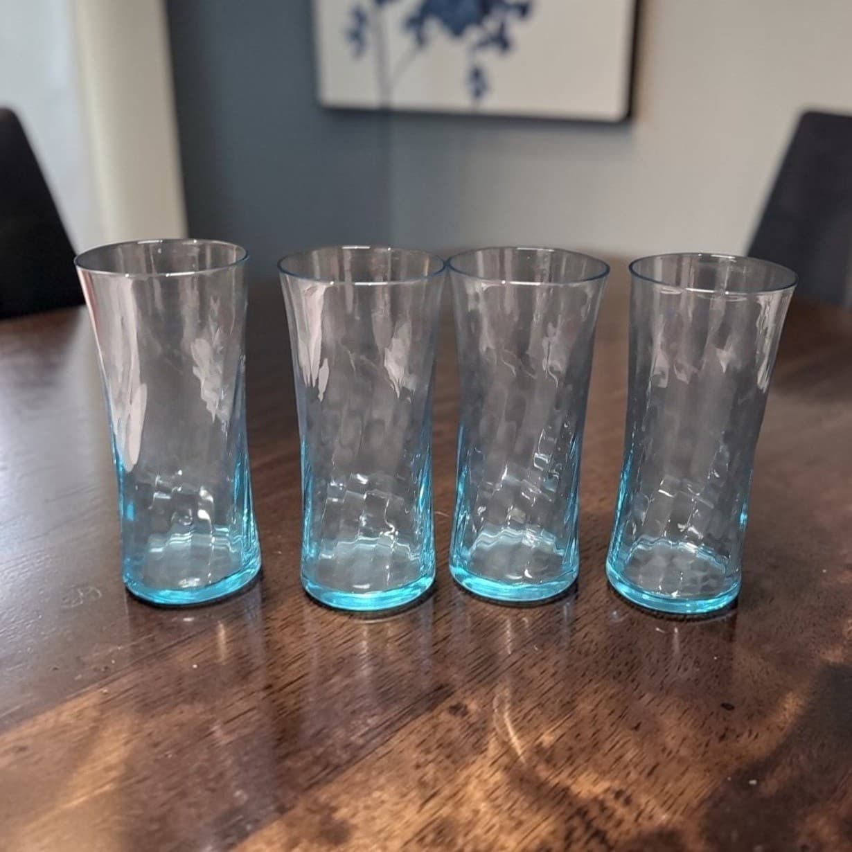 Wheaton Blue Tint Highball Glasses, Set of 4, Optic Swirl Design, Vtg Drinkware