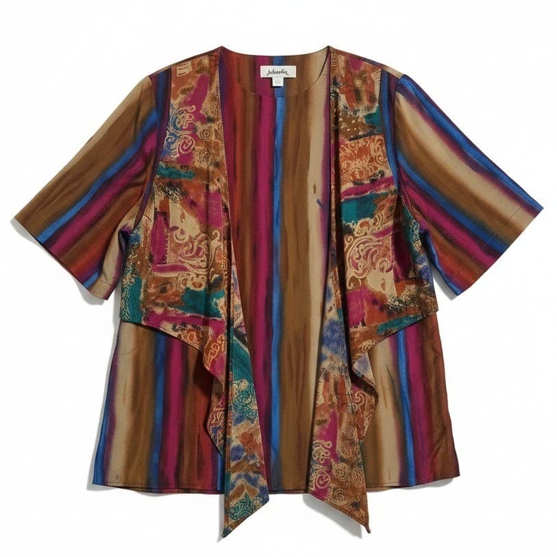 Jo Hardin Vintage Abstract Stripe Paisley Draped Blouse, Women's Size 16