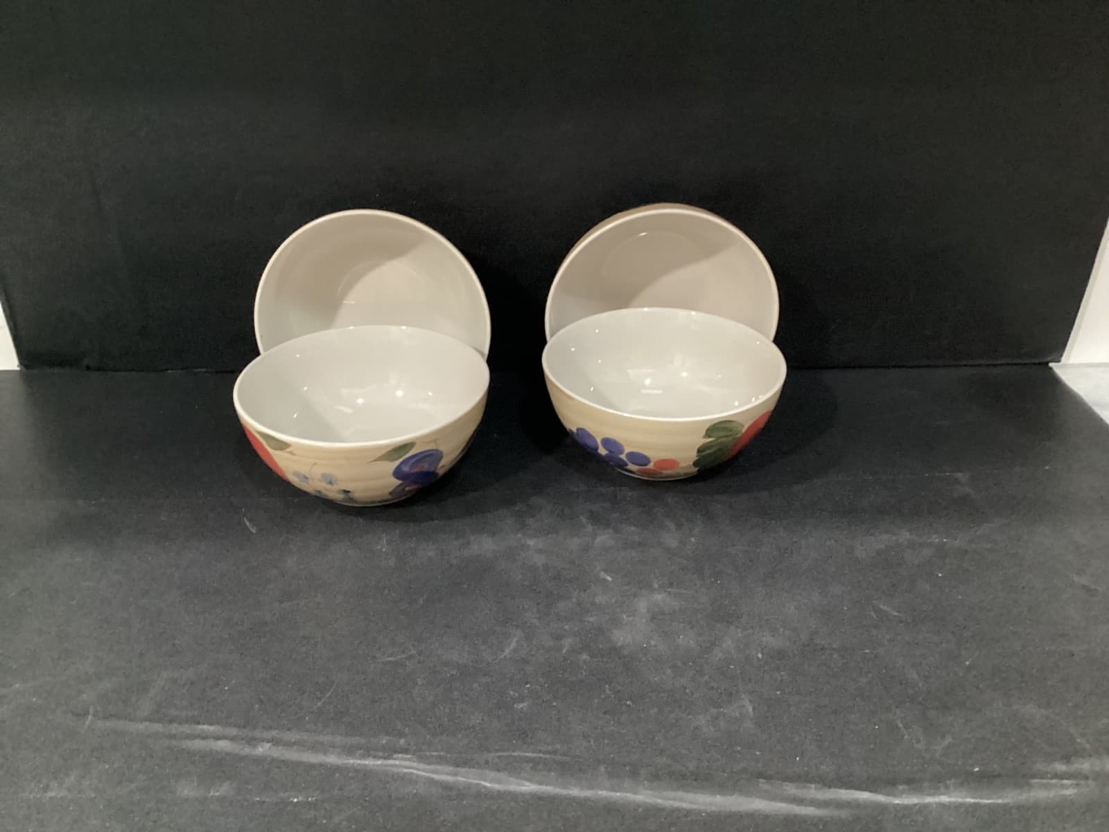 Vintage Alco International Cereal Bowls 6” Fruit Hand Painted Ceramic Set of 4