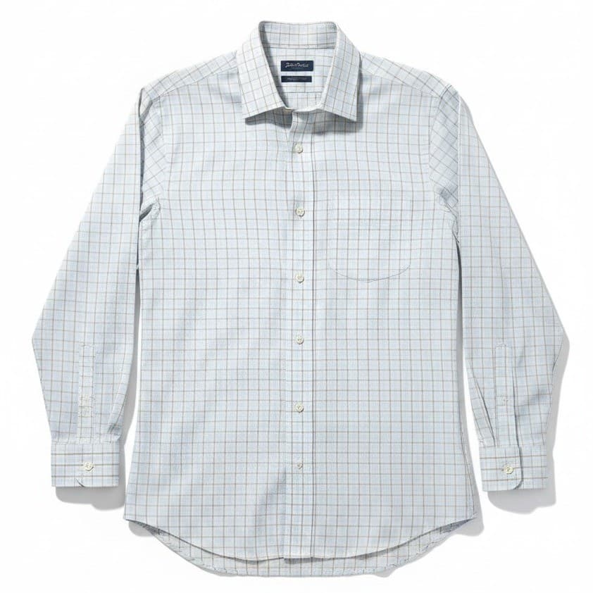 Brooks Brothers Regent Non-Iron Supima Cotton Shirt Blue Tan Check Men's 16.5 33