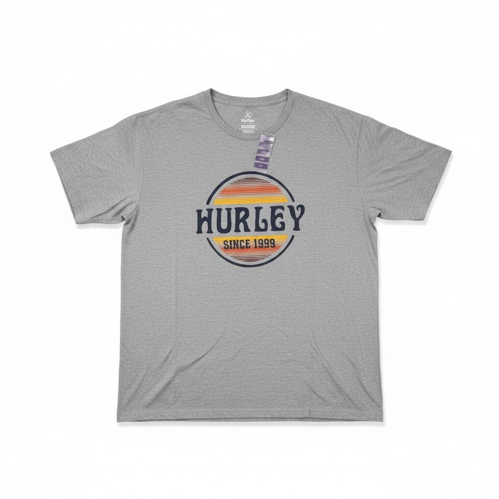 Hurley Heather Grey Graphic T-Shirt, Men's XXL, Retro Sunset Logo, NWT