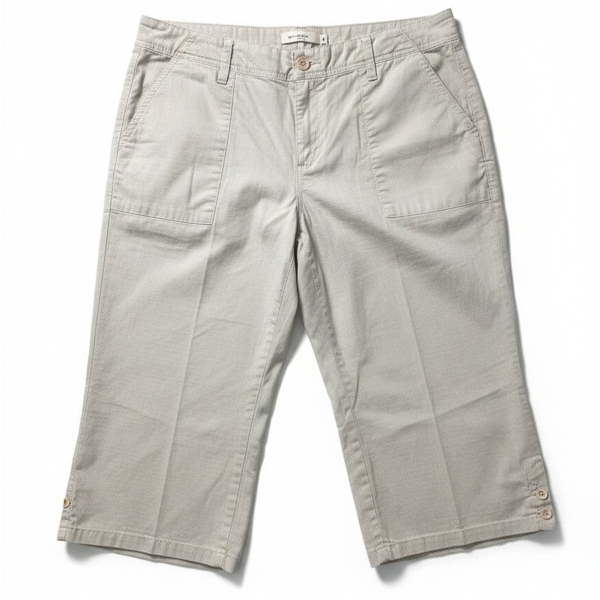 Bay Studio Khakis Beige Cotton Ripstop Crop Capri Pants, Women's Size 14 Utility