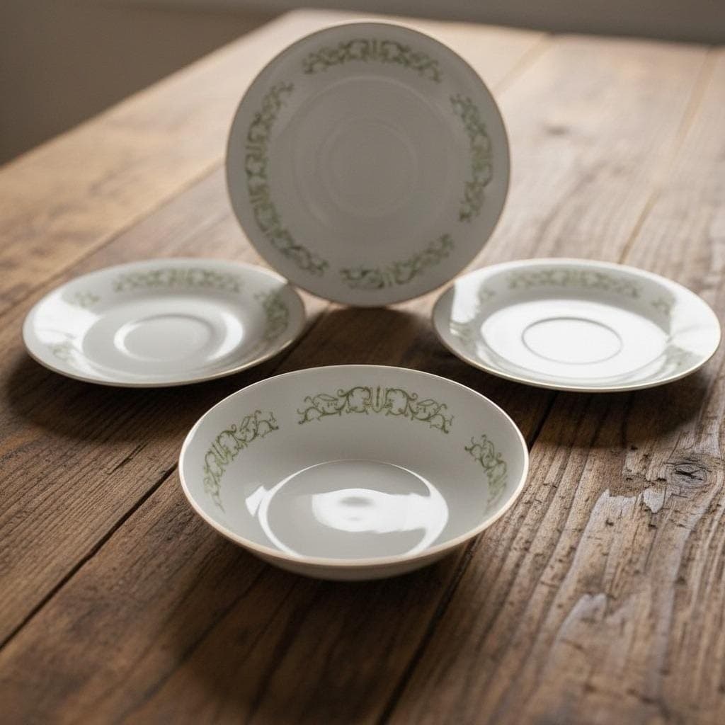 Bell Flower Fine China, Set of 3 Saucers & 1 Cereal Bowl, Porcelain Tableware