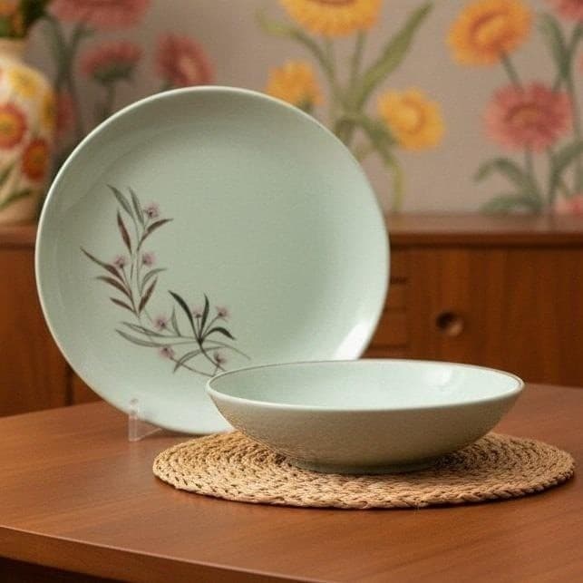 Universal Ballerina Mist Strawflower Salad Bowl & Plate, Vintage Dinnerware