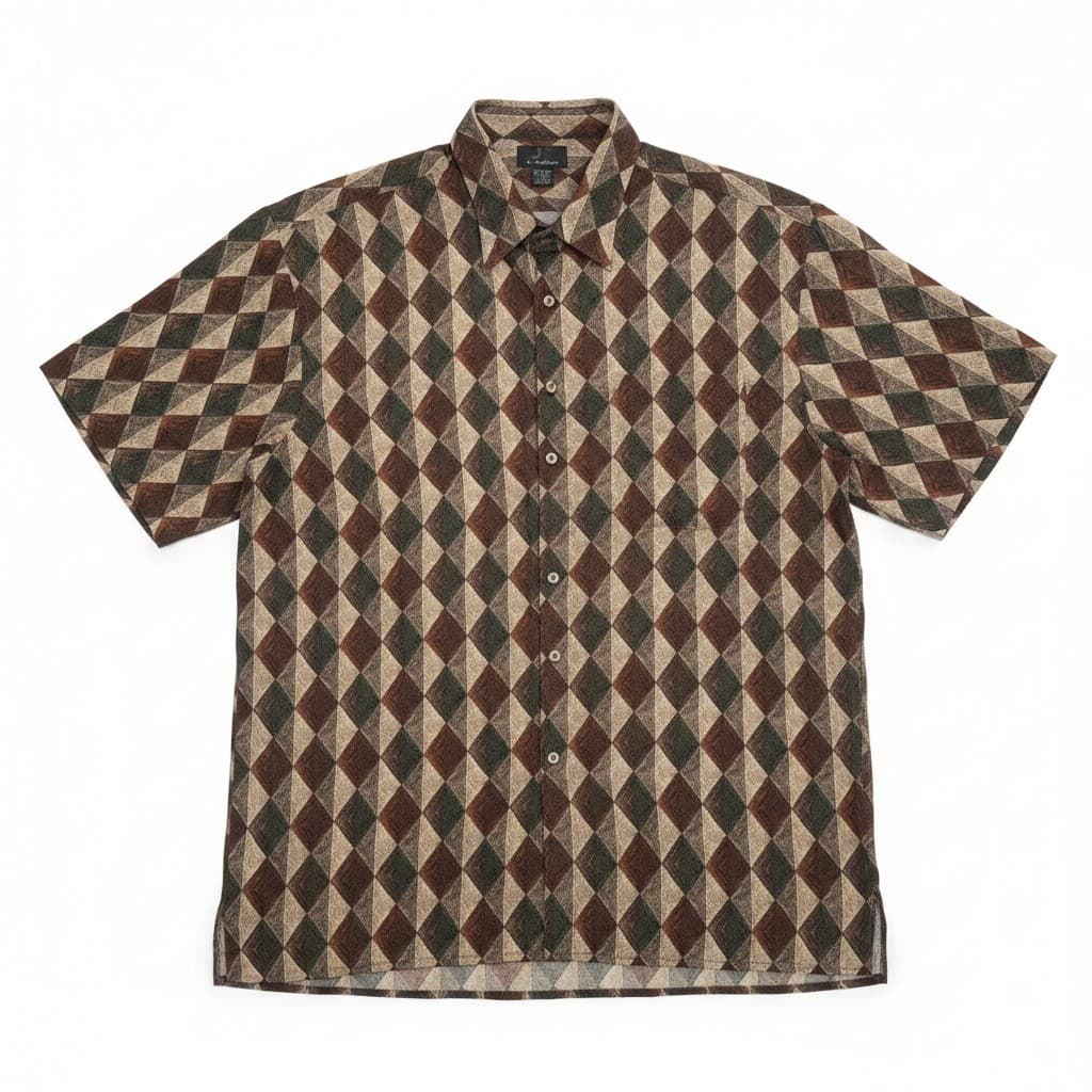 J. Ferrar Rayon Geometric Diamond Harlequin Print Button Down, Men's 2XLTShirt