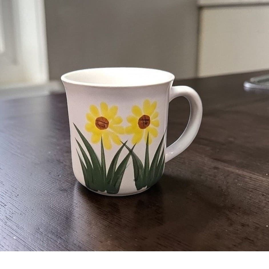 Sunflower Retro Ceramic Mug, Mid Century Coffee Cup, Yellow Floral Kitchen Decor