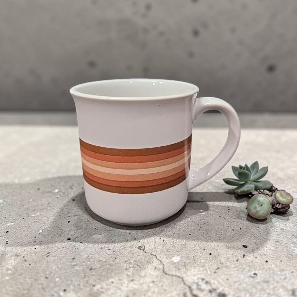 Brendan Erin Stone Style Ceramic Coffee Mug, Vintage Brown Tan Stripes Cup