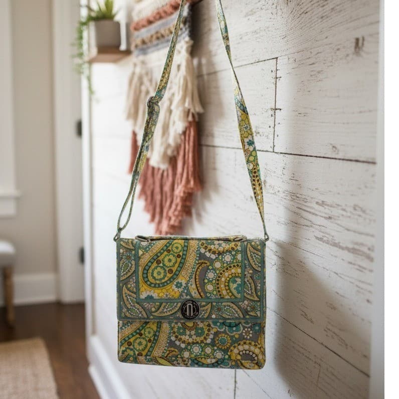 Vera Bradley Limes Up Paisley Quilted Cotton Crossbody Bag Turn Lock Purse