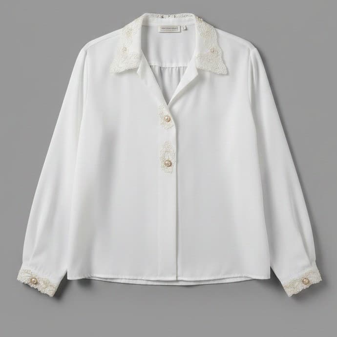 Impressions of California Vintage White Lace Pearl Button Blouse, Women's Large