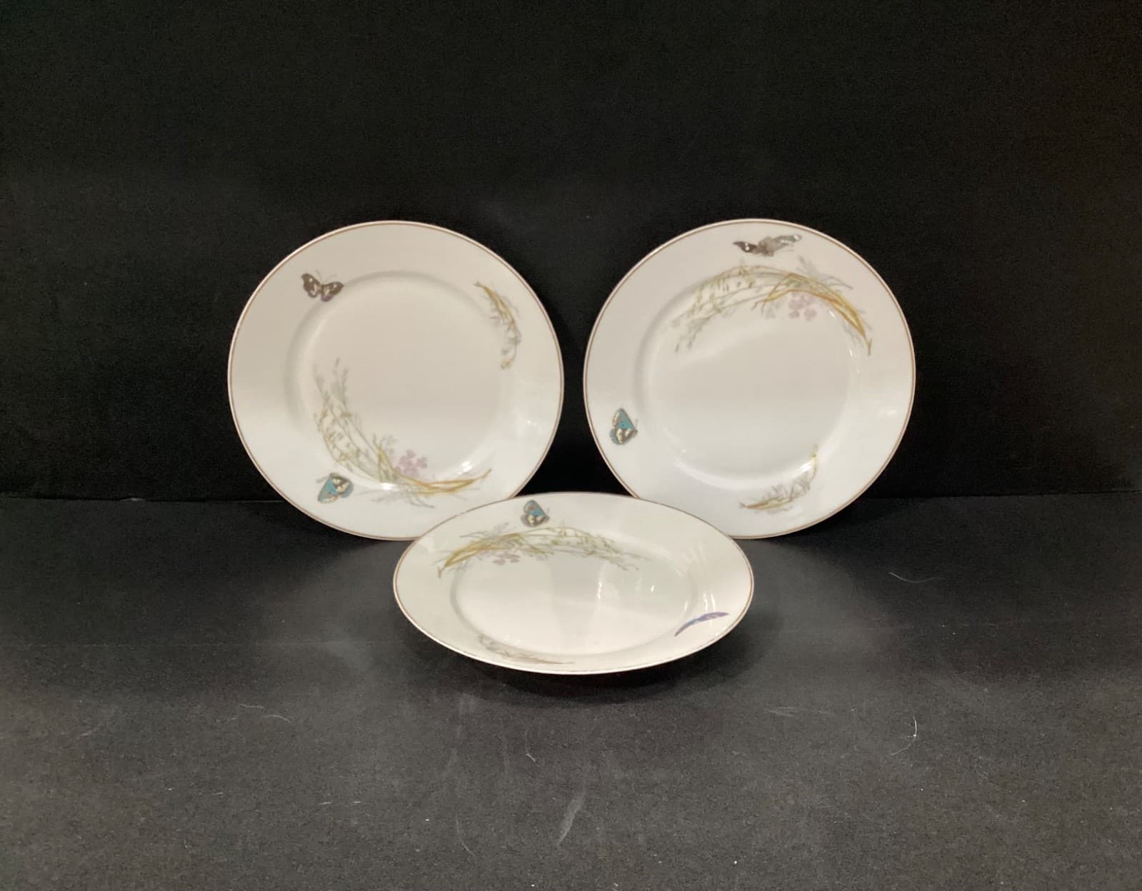 Haviland Limoges - Butterfly Meadow Visitor - Grassy Marsh - 3 Dessert Plates *
