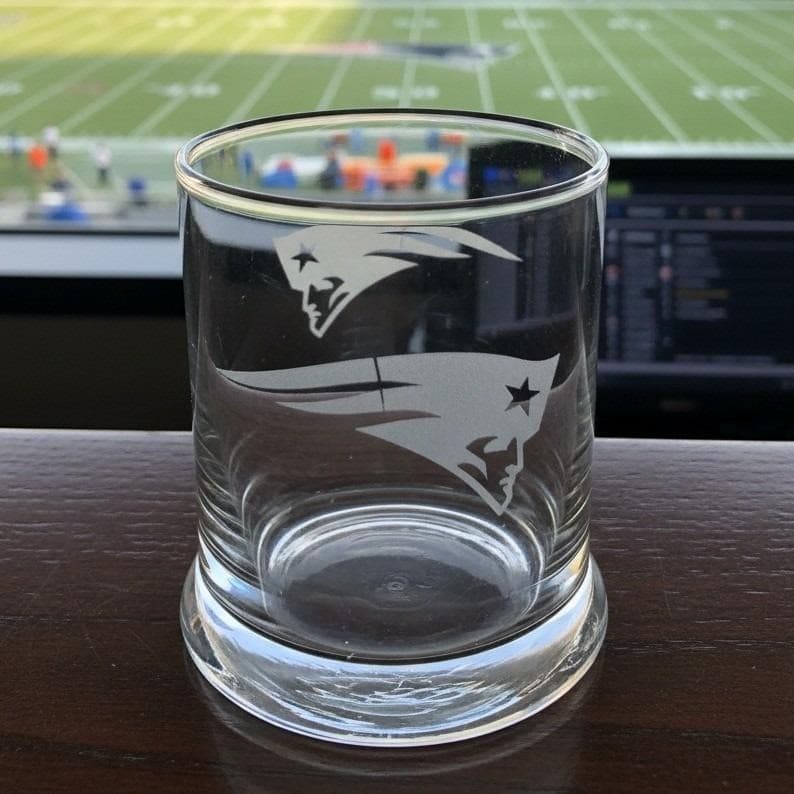 New England Patriots Rocks Glass, NFL Team Logo Whiskey Tumbler, Vintage Barware