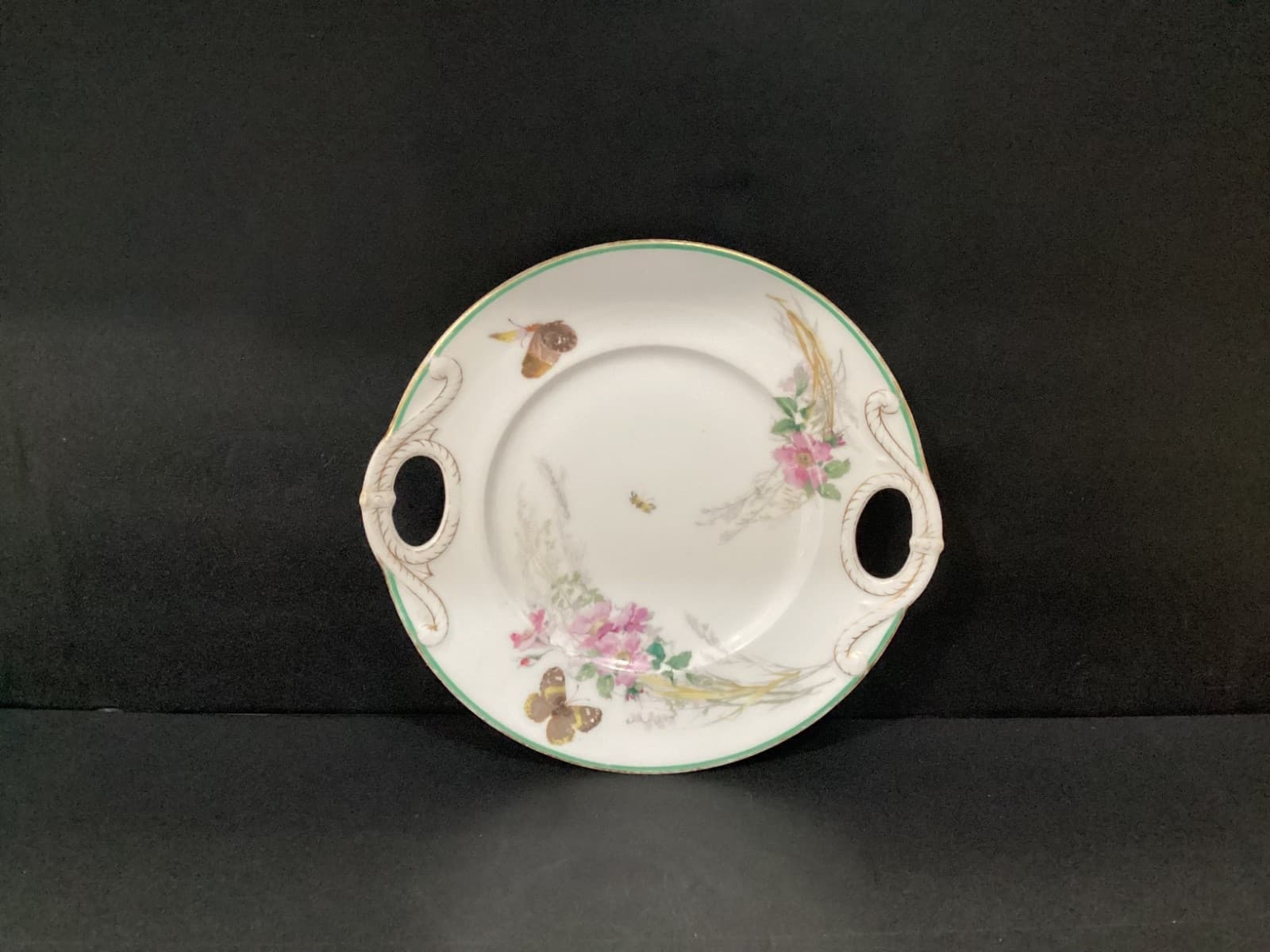 Haviland Limoges France Cake Serving Plate White, Gold Trim Double Handle *