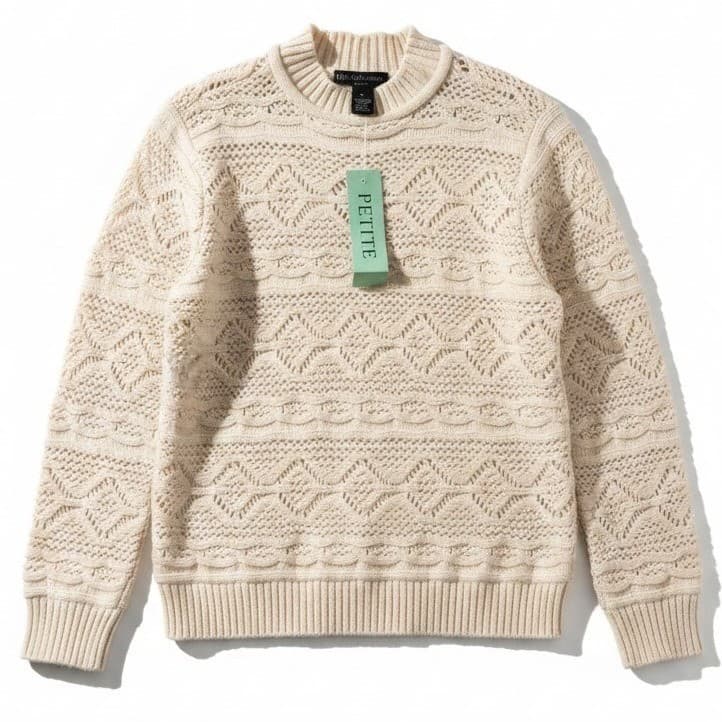 Design History Petite Winter Wheat Pointelle Knit Crewneck Sweater, RPBES0712024