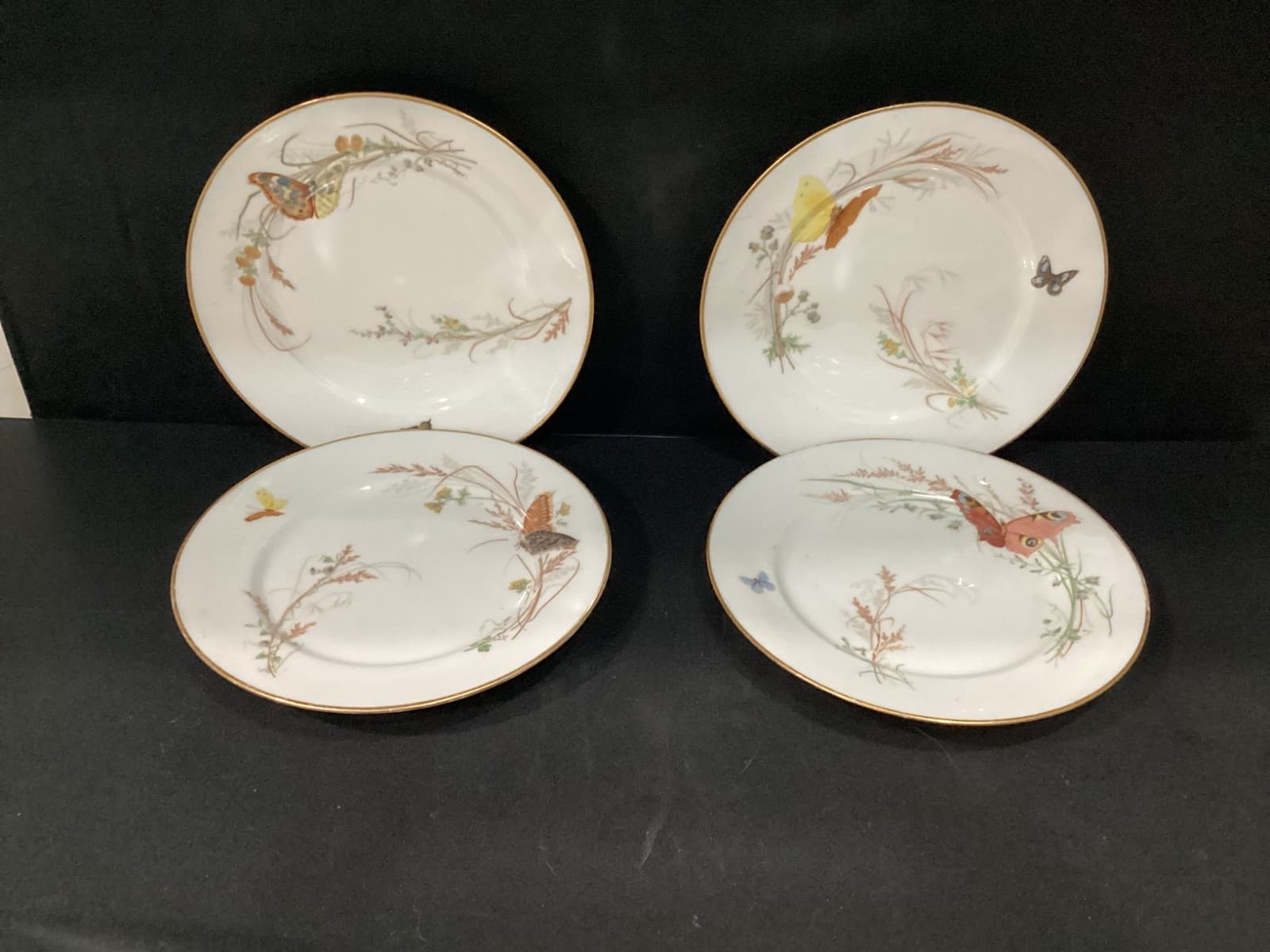 Haviland Meadow Visitors Luncheon Plates Smooth Gold Trim Set Of 4 Butterflies *