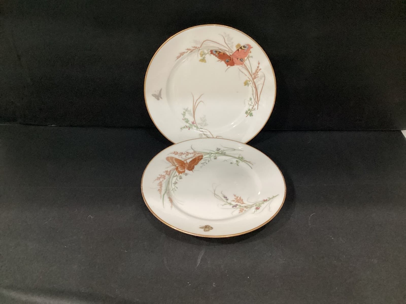 Haviland Meadow Visitors Luncheon Plates Smooth Gold Trim Set Of 2 Butterflies