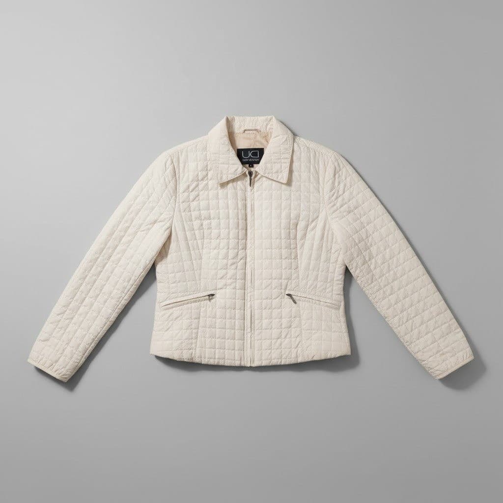 Utex Design Cream Quilted Zip Up Jacket, Women's Large, Off White, CA07101