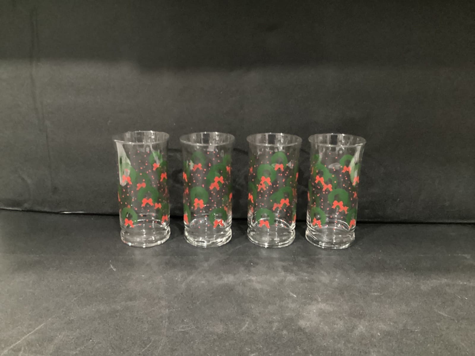 Vintage Libbey Christmas 5.25” Tumblers Wreath Bow Set of 4