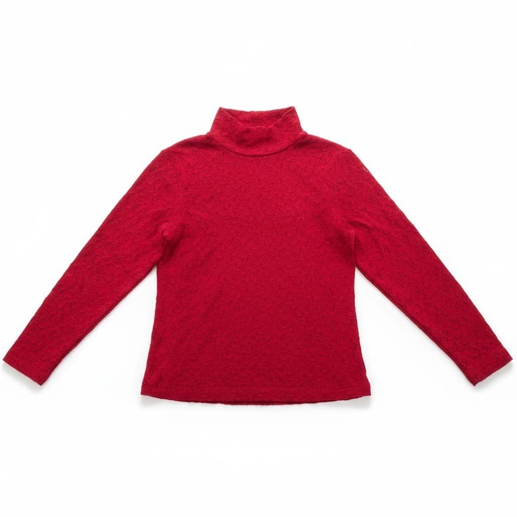 Gloria Vanderbilt Red Lace Mesh Top, Women's Small Stretch Blouse, Y2K Edwardian