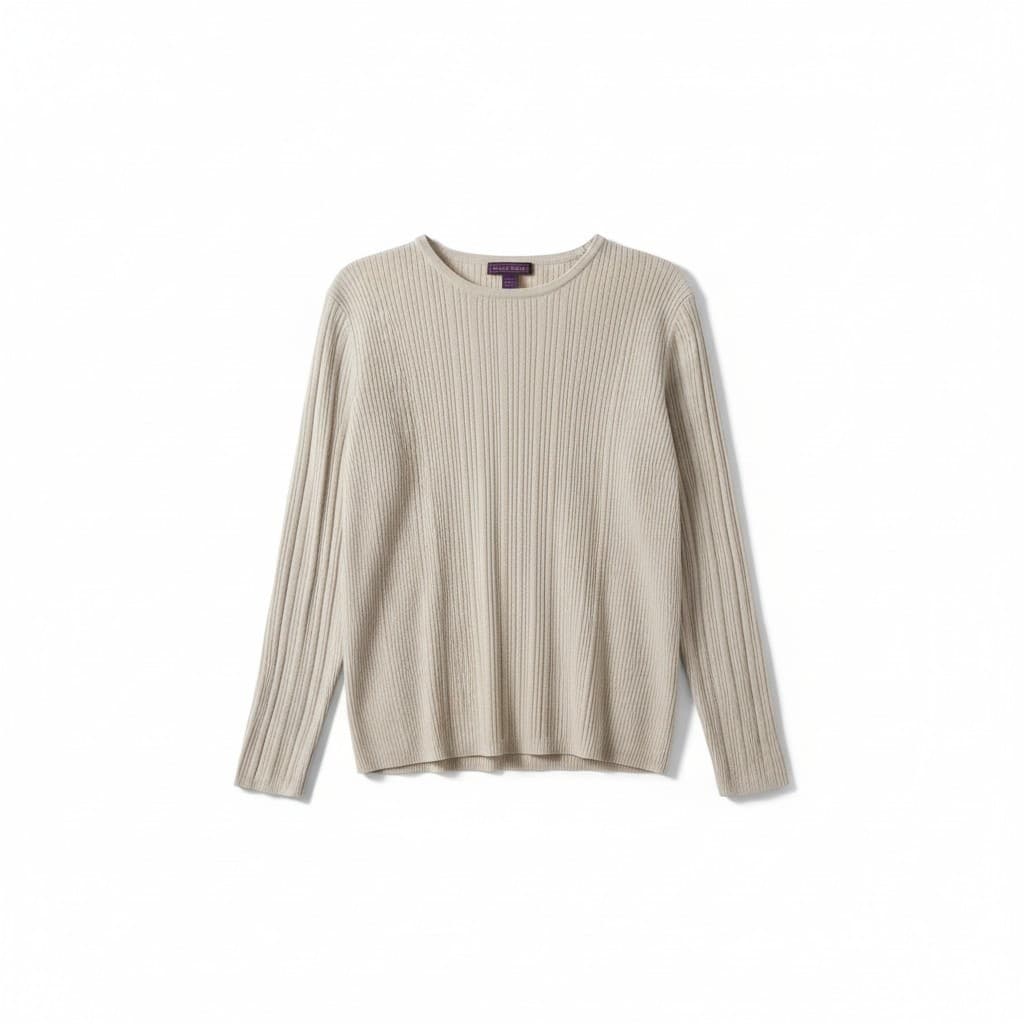 Laura Scott Ribbed Cream Knit Crewneck Sweater, Women's Small Off White Jacket