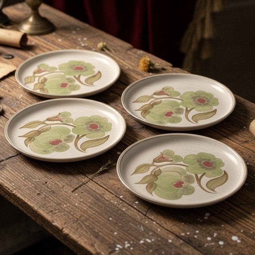 Denby Troubadour Dinner Plates, Set of 4, Vintage England Stoneware Dinnerware