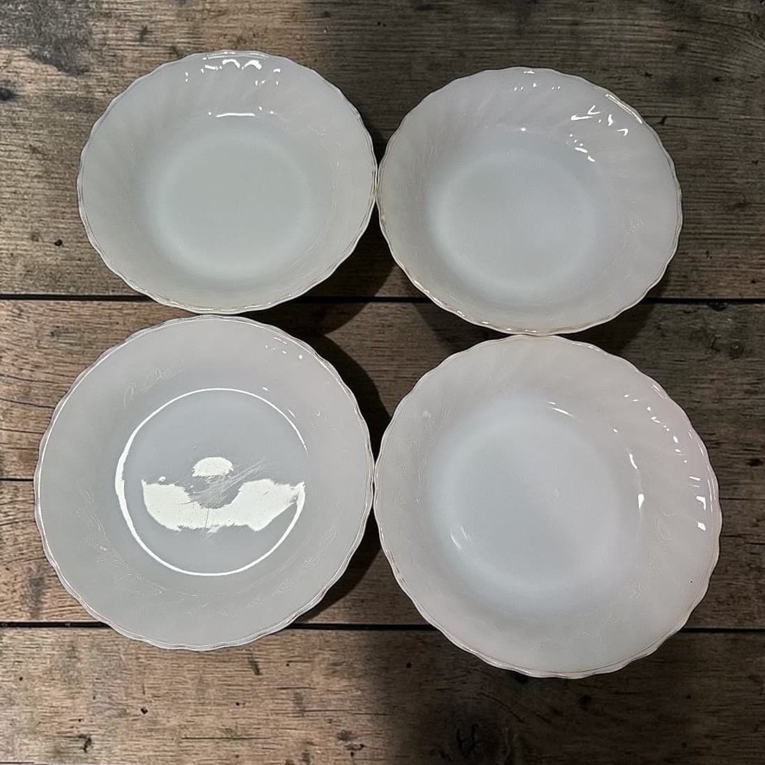 Anchor Hocking Fire King Swirl Bowls, Set of 4, Milk Glass, Vintage Kitchenware