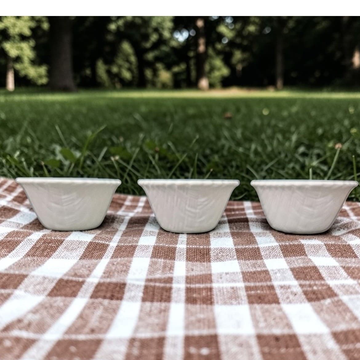 Indiana Glass Small White Fruit Bowls, Set of 3, Vintage Weavetex Basket Pattern