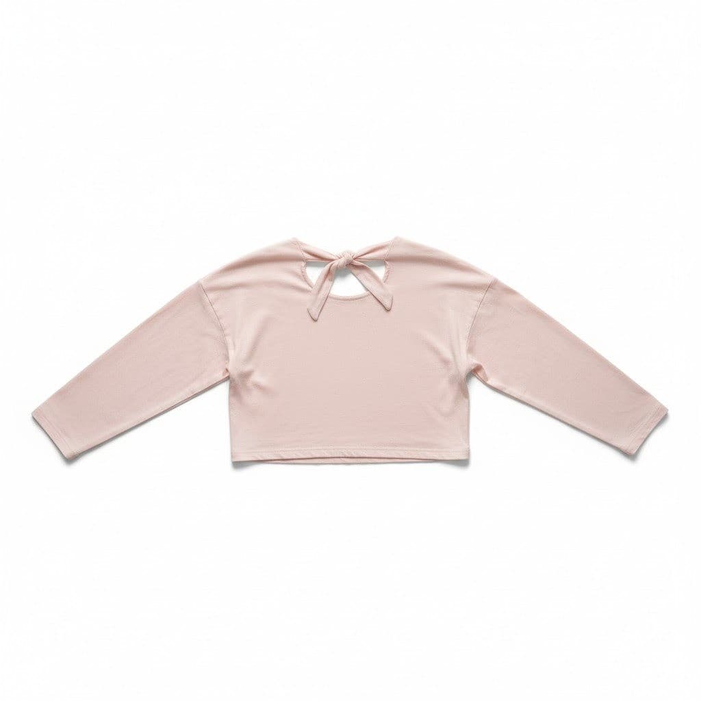 Stefano World Wide Pink Bow Back Cropped Long Sleeve Top, Women's Medium, Cotton