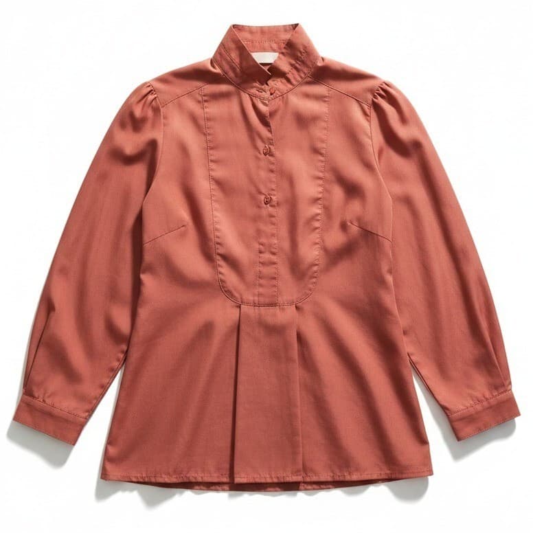Herb Roberts California Vintage Bib Front Blouse Rust High Neck Long Sleeve Top