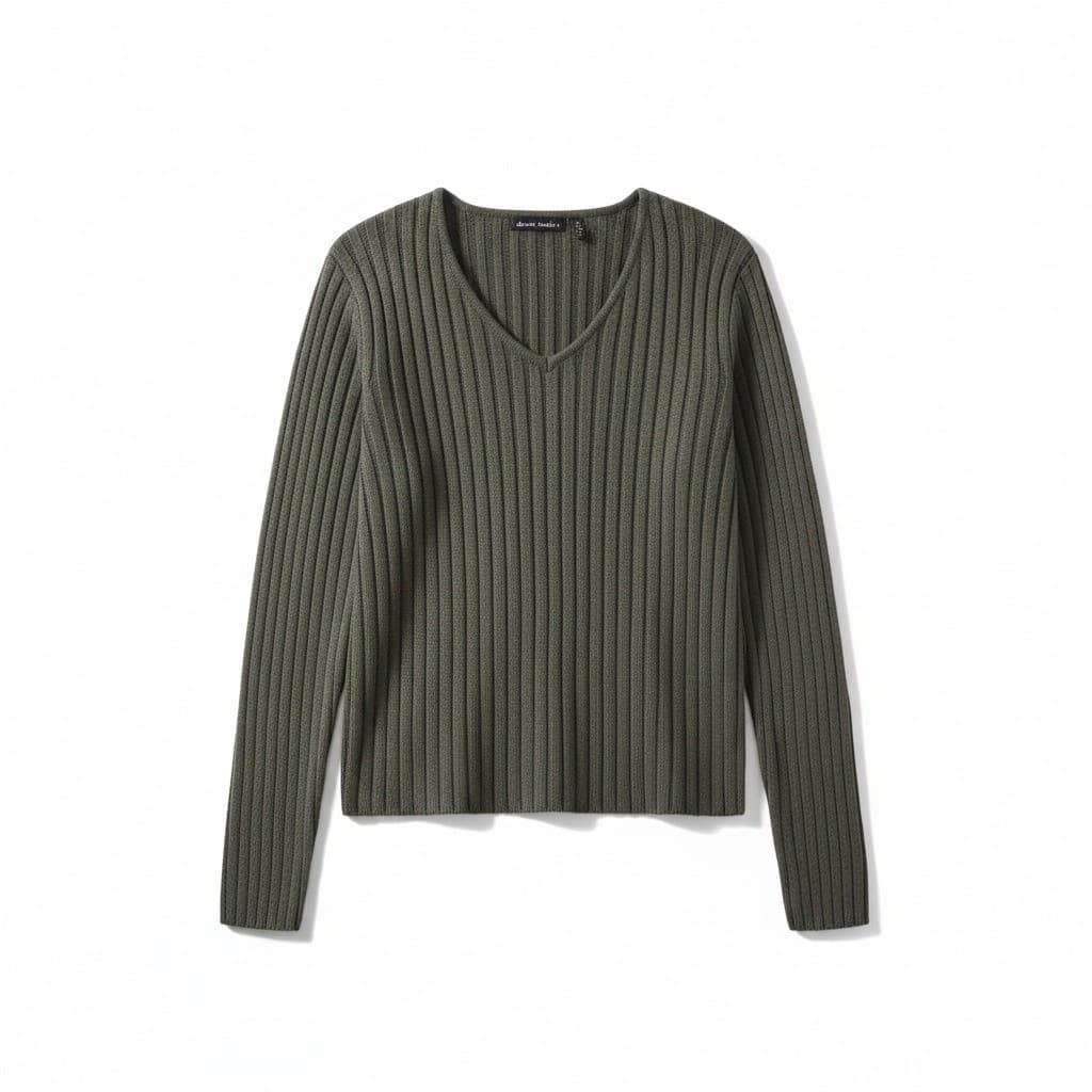 Derek Heart Charcoal Gray Ribbed V-Neck Knit Sweater, Woman's Large, Long Sleeve