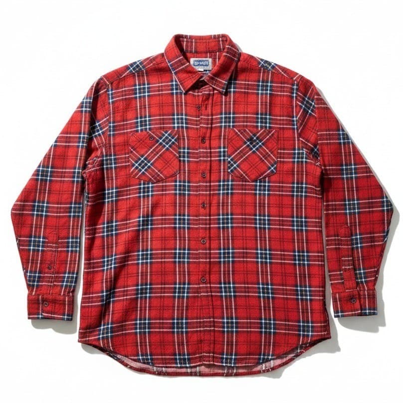 Big Smith Red Plaid Flannel Shirt, Men's XL Long Sleeve 100% Cotton Button Up