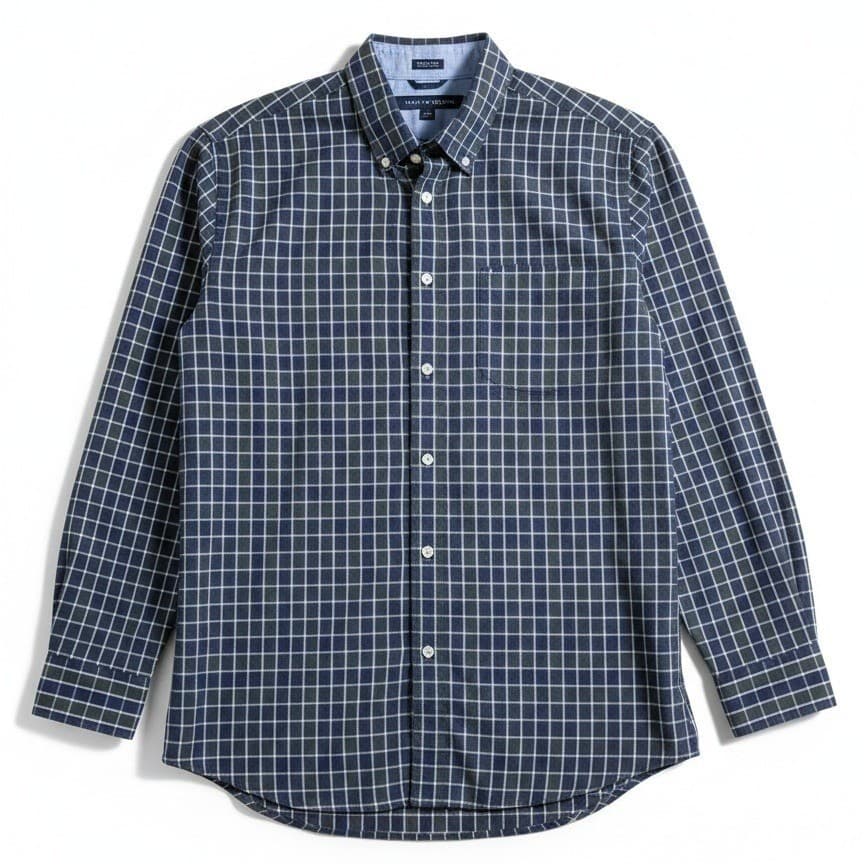 Tommy Hilfiger Classic Fit Navy Blue Green Plaid Button Down, Men's Large Shirt