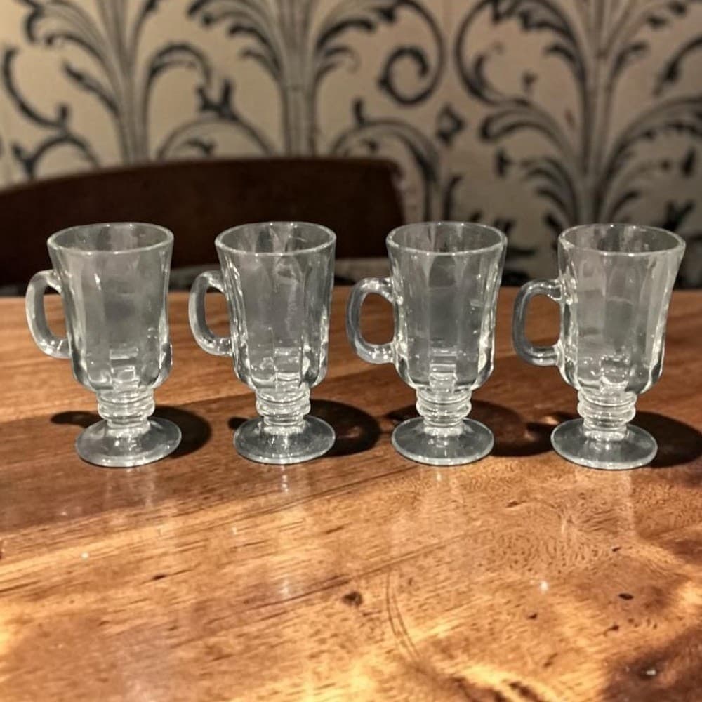 Libbey Pedestal Irish Coffee Mugs, Set of 4, Vintage Optic Design, Drinkware