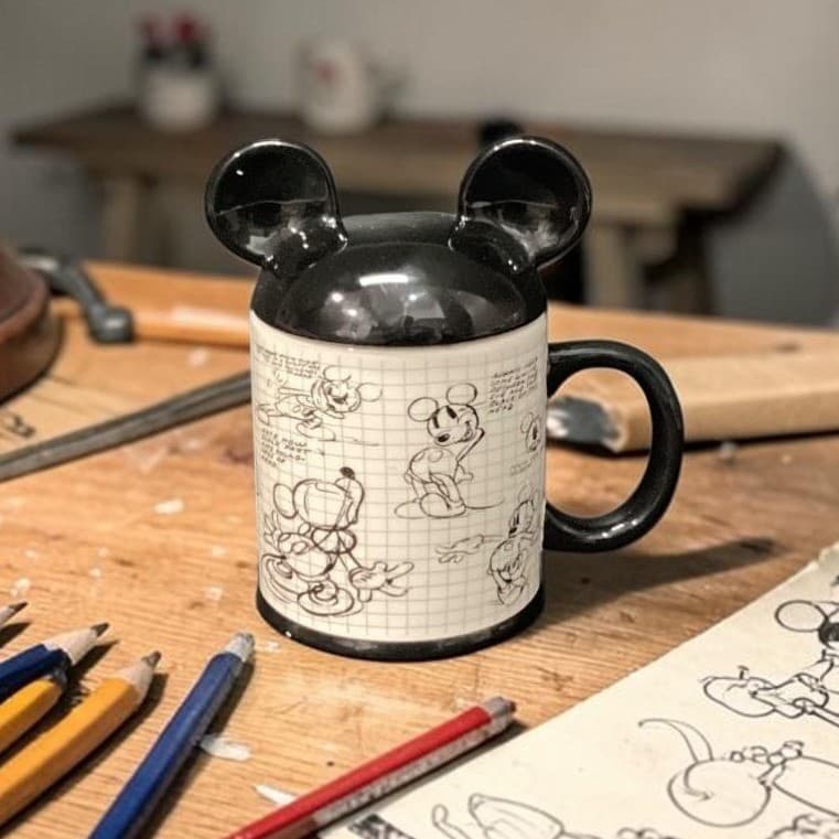 Disney Mickey Mouse Lidded Coffee Cup, Vintage Inspired Sketch Book Draw Design