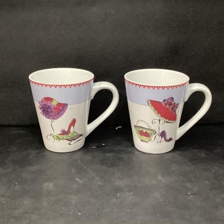 Rosanna Coffee Cups, "It's My Time" & "Time to Play" Design, Set of 2, Drinkware