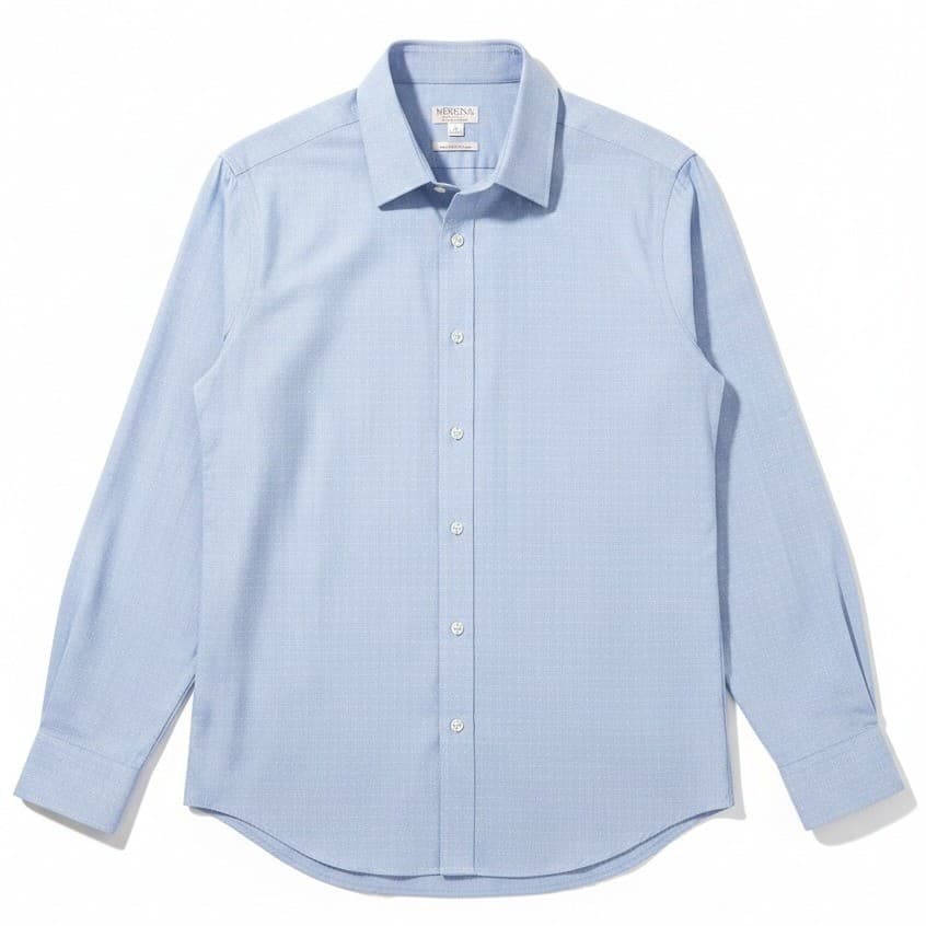 Merona Non-Iron Dobby Button Down, Light Blue Long Sleeve Shirt, Men's Large