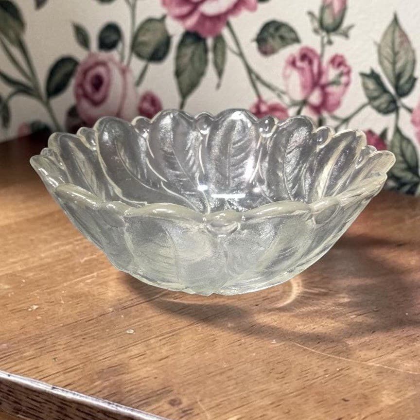 Indiana Glass Lead Crystal Serving Bowl, Vintage Wild Rose Design, Centerpiece