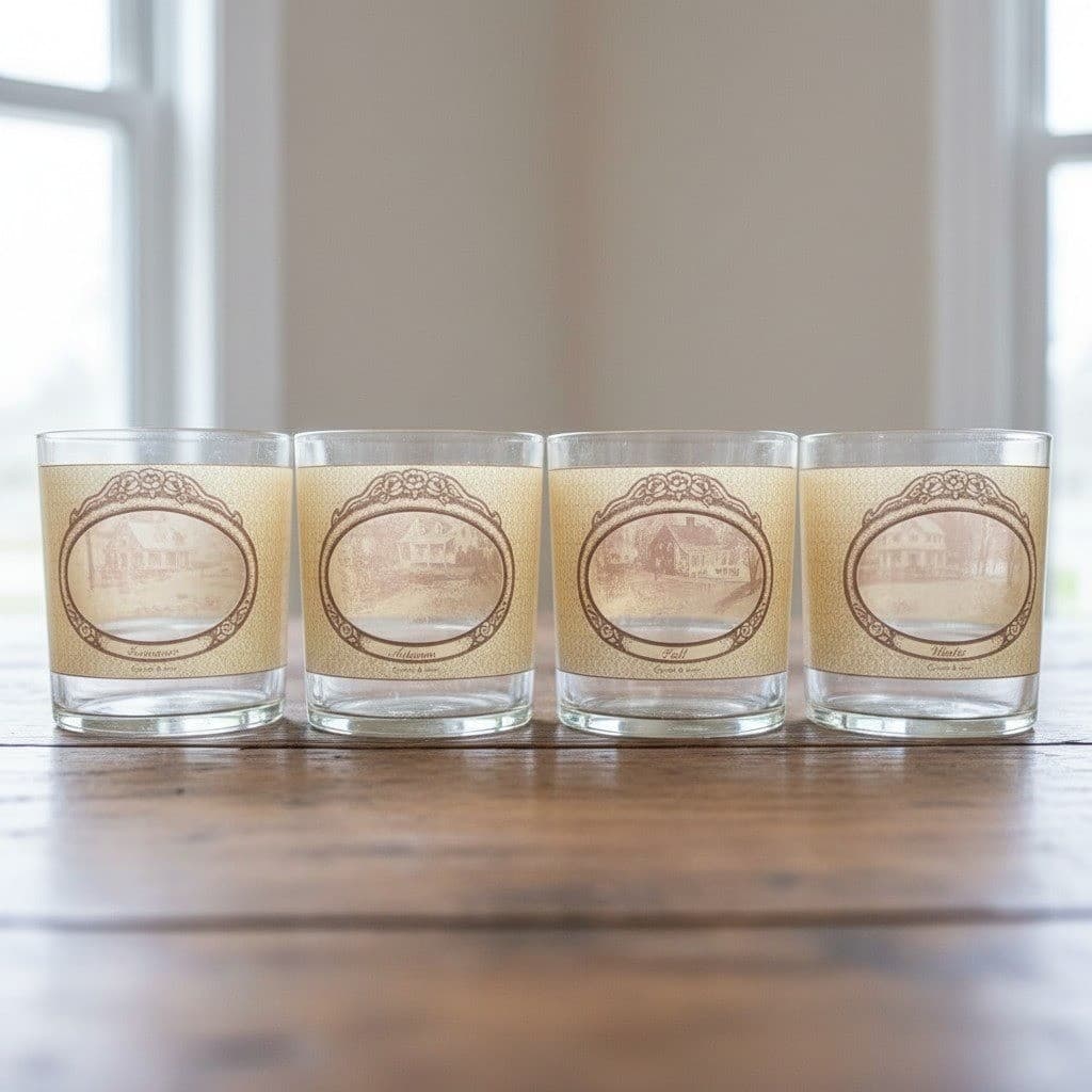 Currier & Ives Homestead Seasons Rock Glasses, Set of 4, Tumblers, Home Barware