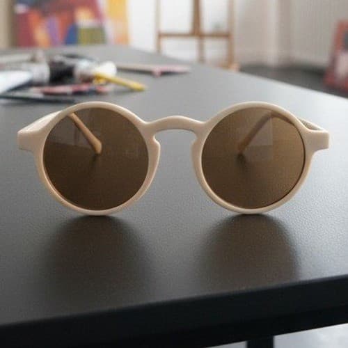 Kids Round Retro Sunglasses, Matte Cream, Vintage Style, UV Protection